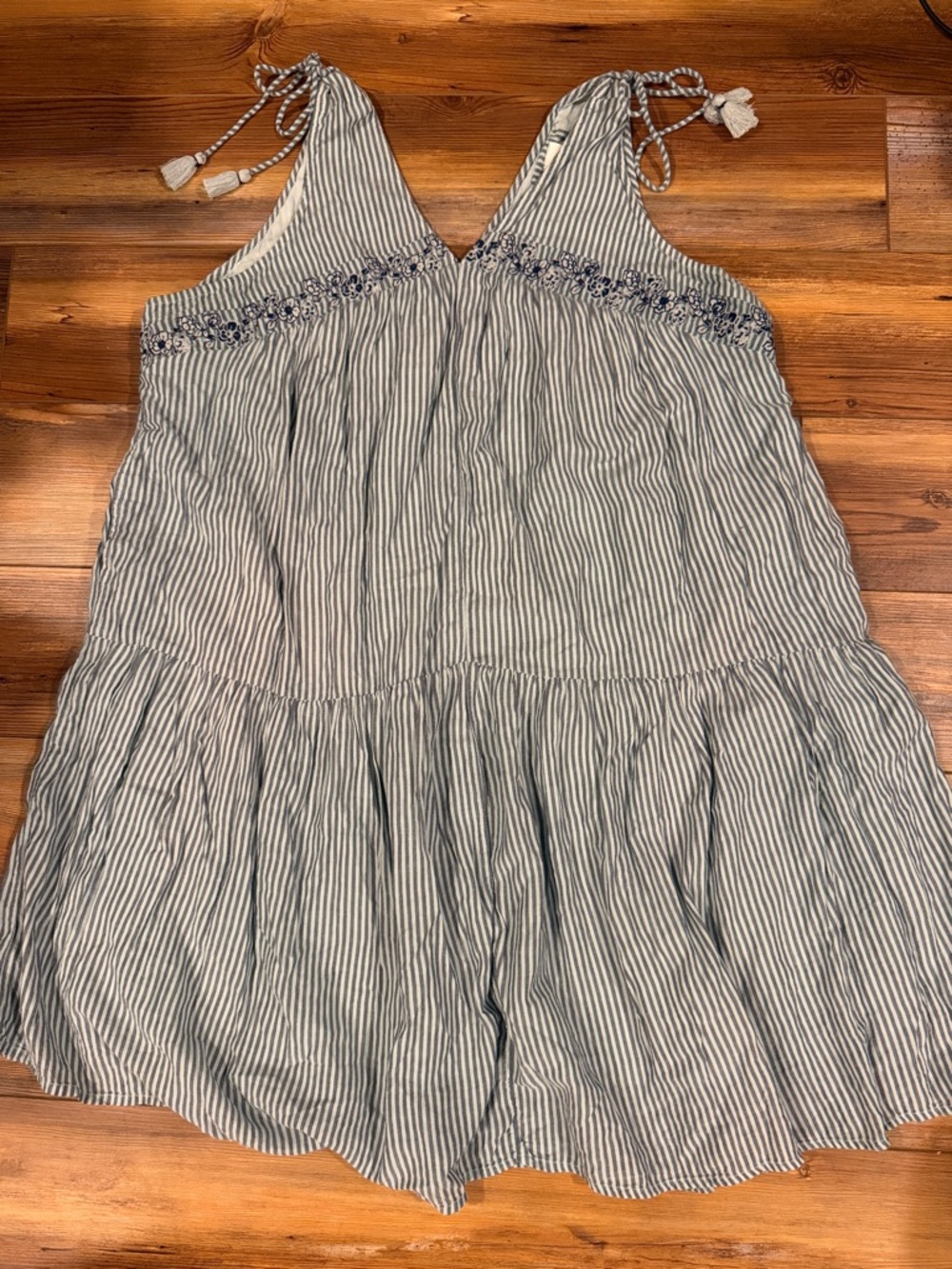 Anthropologie Striped Cotton Tie-Shoulder Sundress in Light Blue - Picture 2 of 8